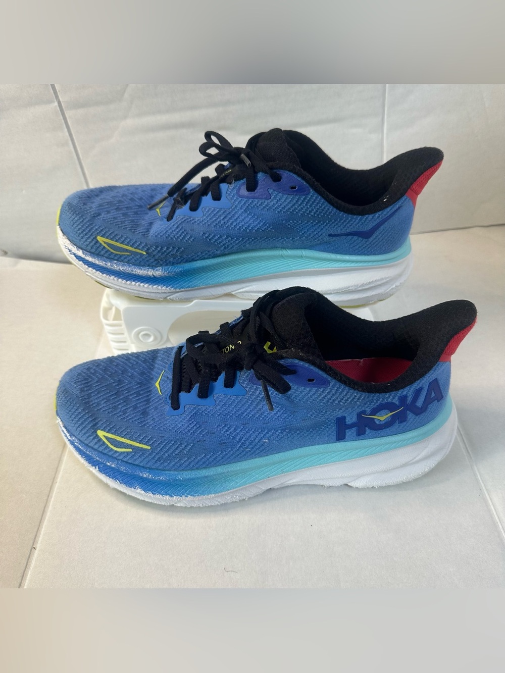 HOKA Shoes Mens 8.5 Blue Yellow Road Running Cushioned Comfort Sneaker